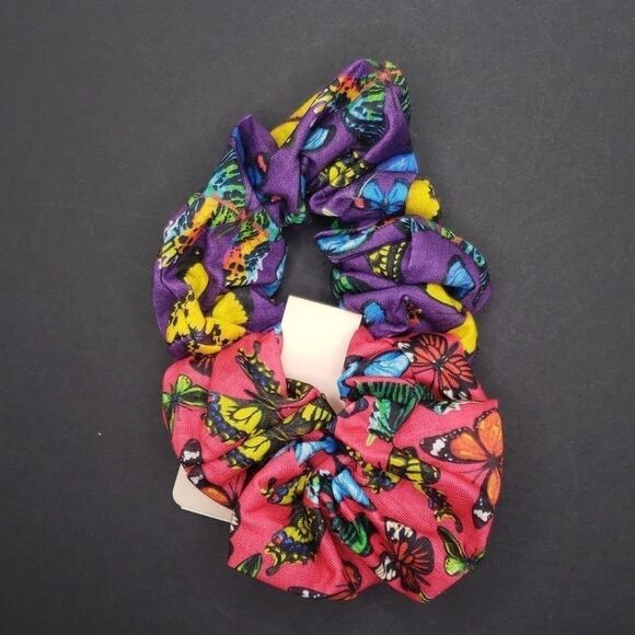 Pink And Purple Multicolor Butterfly Hair Scrunchies - Picture 1 of 1